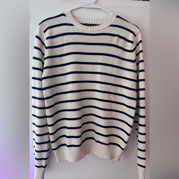 Brandi Melville Sweaters - Navy and Off-White Striped Women's Crew Neck Sweater